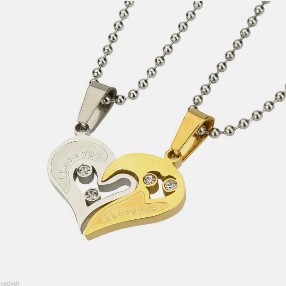 ❤️Stainless Steel Mens Womens Couple Necklace Pendant Love Heart Puzzle Matching